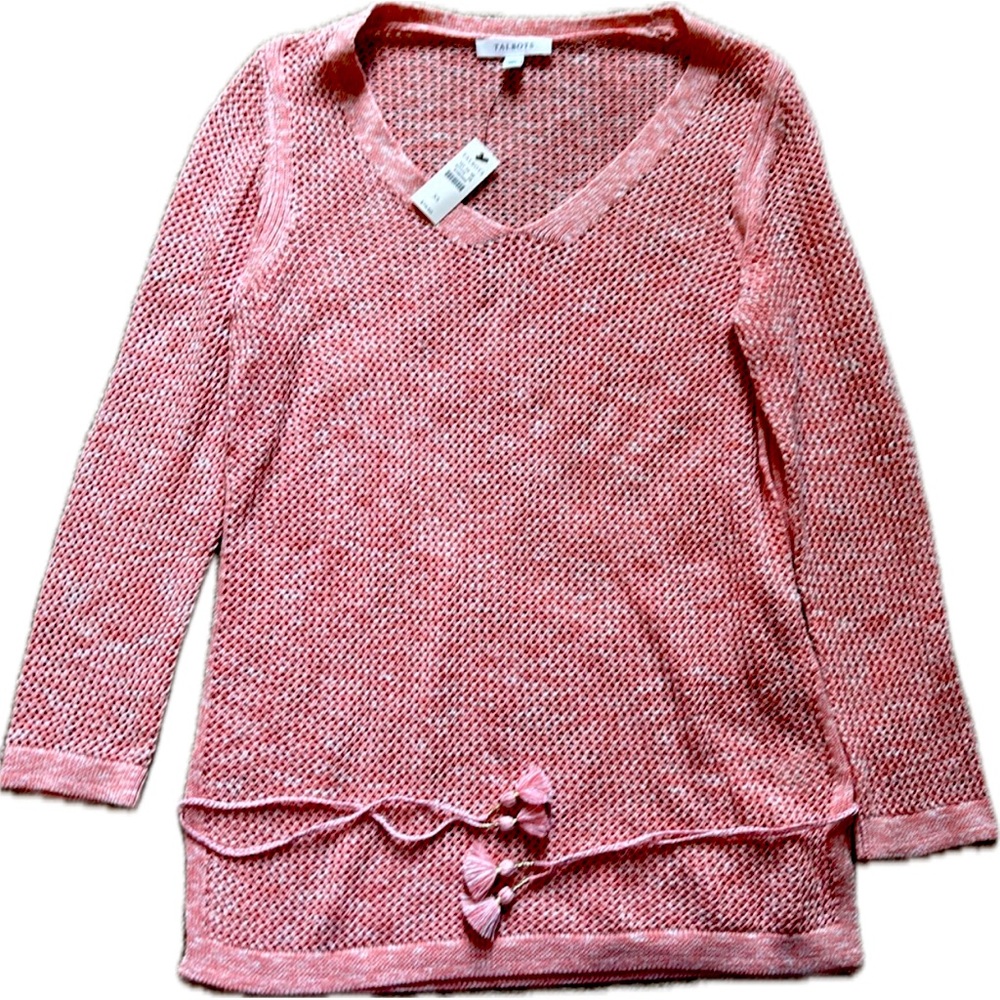 NWT TALBOTS Pima Cotton Open Weave Summer Sweater Beachy Coastal Coral Sz XS